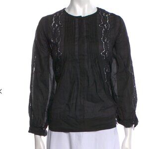 Nili Lotan "Fiona" Open Work Ramie Relaxed Top Lightweight Summer Blouse Medium